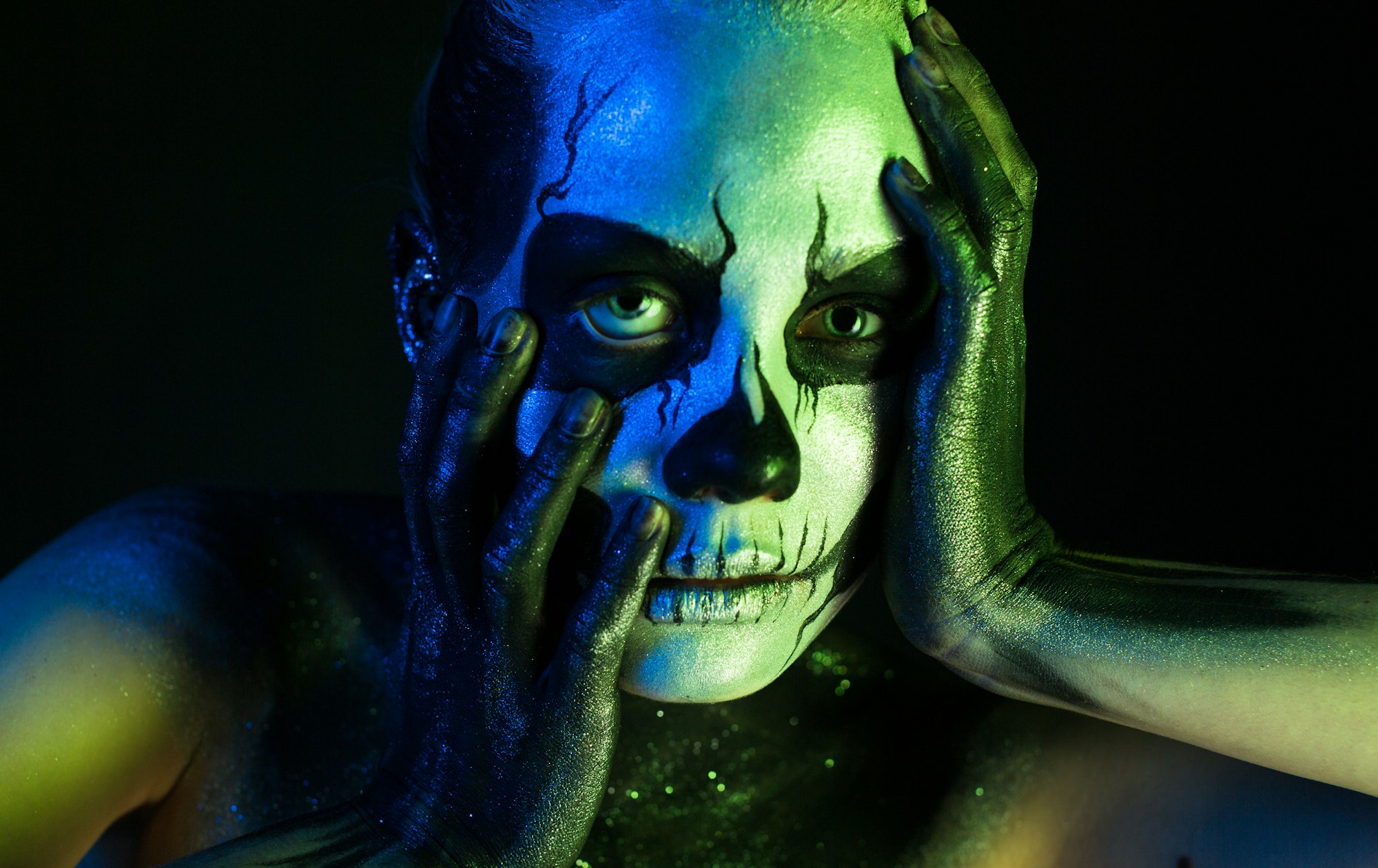 Beautiful creepy girl with skeleton makeup